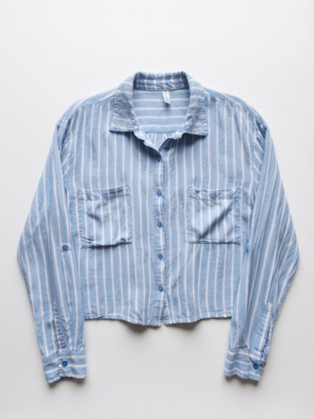 ✨️ Light Blue and White Striped Button-Down Shirt